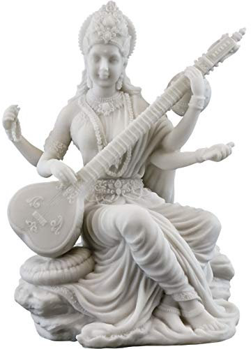 Top Collection Saraswati Statue – Hindu-Göttin des Wissens, Musik und Kunst, Skulptur in weißer Marmoroptik, 14 cm