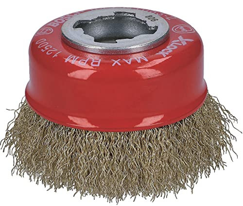 Bosch Professional Clean - Cepillo de vaso ondulado (para metales, X-LOCK, Ø 75 mm, grosor del alambre 0,3 mm, para Ø115 mm), Negro