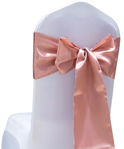 SINSSOWL Lot de 50 rubans de chaise en satin or rose pour mariage - 17,8 x 274,3 cm - Décoration de fête d'anniversaire, fête prénatale, Noël