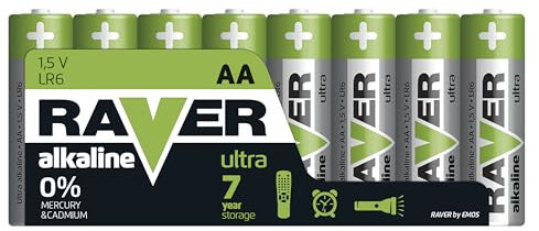 Raver by EMOS - Ultra Alkaline AA Mignon Batterien - 1,5V, LR6 - Betriebstemperatur -20°C bis +60°C - Max. Lagerfähigkeit 7 Jahre - Für Fernbedienungen, Uhren, Wecker - 8 Stück Vorratspack