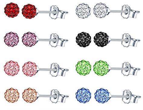 8 Paare Kristall Kugel Form 925 Sterling Silber Ohrstecker KRISTALL-KUGEL Damen Ohrringe in 8 FARBEN/Set