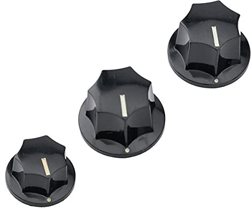 Musiclily Pro Tamaño Métrico 18 Splines 2 Botones Grandes y 1 Pequeño Jazz Bass Perillas Set para Asia Import Guitarra o Bajo Split Shaft Pots, Negro