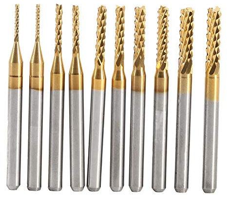 Carbide End Mill,10PCS End Mill, Milling Cutter with Sharp Cutting Edges and Polished Surface, Suitable for Engraving Circuit Boards, Metal, Plastics, Stainless Steel and Copper