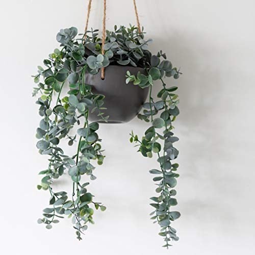 hdg Hanging Eucalyptus Plant 75cm Ceramic Grey Pot Artificial Faux Trailing Plant Fake Greenery Drooping Plant for Indoor Outdoor Garden Bathroom Home Decor