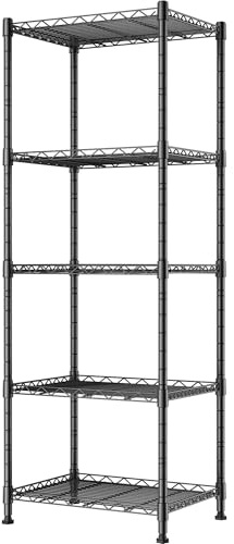REGILLER 5-Wire Shelving Metal Storage Rack Adjustable Shelves,Standing Storage Shelf Units for Laundry Bathroom Kitchen Pantry Closet(Black,11.8 D x 16.6 W x 53.5 H)