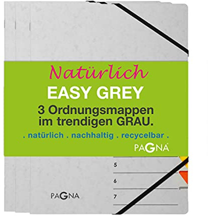 Pagna 44006-00 Ordnungsmappenset 7 Fächer Easy Grey sortiert 3 Stück