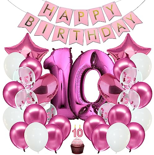 envami® Decorazioni Compleanno 10 anni Bambina Rosa - Festoni Compleanno Bambina - Palloncini 10 anni