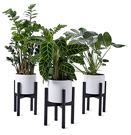 Lumaland Support pour Plantes en bambou - Lot de 3 - Présentoir de Pot de Fleur en Bois - Porte-plantes pour salon, chambre, intérieur et extérieur - Jardinière (3unités*30x30x35,5cm) - Noir
