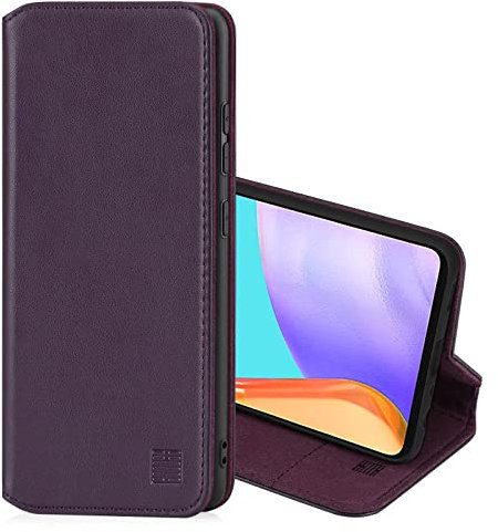 32nd Klassische Series 2.0 - Lederhülle Case Cover für Samsung Galaxy A52, A52 5G & A52S 5G, Echtleder Hülle Entwurf gemacht Mit Kartensteckplatz, Magnetisch und Standfuß - Aubergine