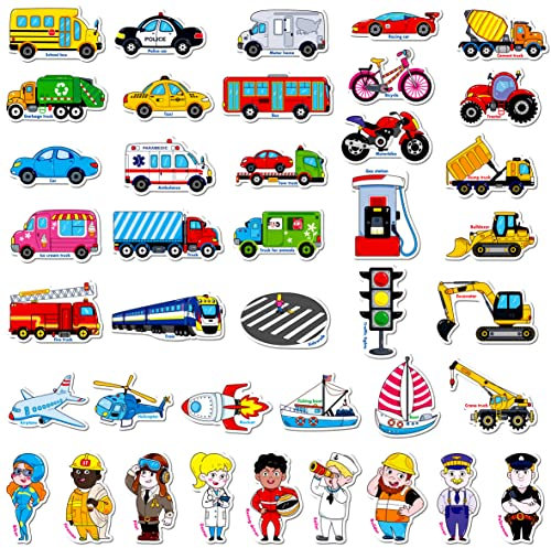 40 PCS Vehicle Magnets, Vehicles and Professions Fridge Magnets for Kids-Common Vehicles, Airplane, Boat & Occupations-Magnetic Transport Refrigerator Decors Educational Learning Toys for Toddlers