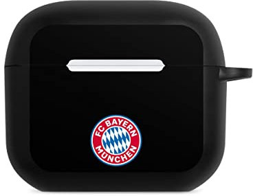 Hülle mit Karabiner kompatibel mit Apple AirPods (3. Generation) Case schwarz Schutzhülle mit Schlüsselanhänger FC Bayern München Logo FCB