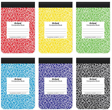 Oxford Jr. Composition Notizbücher, halbe Größe, oben gebunden, 19,5 x 11,4 cm, liniertes College-Papier, 80 Blatt, Asst Primary Marble Cover, 6 Stück (63774)