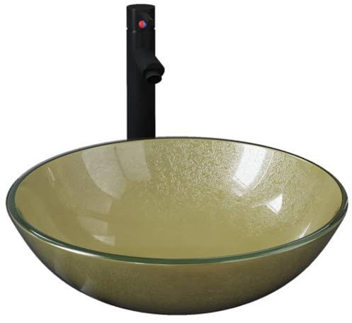 vidaXL Lavabo Grifo Tapón Pulsador Cuarto de Baño Aseo Inodoro Tocador Lavamanos Decoración Adorno Duradero Cristal Templado Dorado