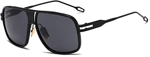 kimorn Occhiali Da Sole Per Uomo Retro Goggle Cornice metallica Classico AE0336 (Nero/Grigio, 62)