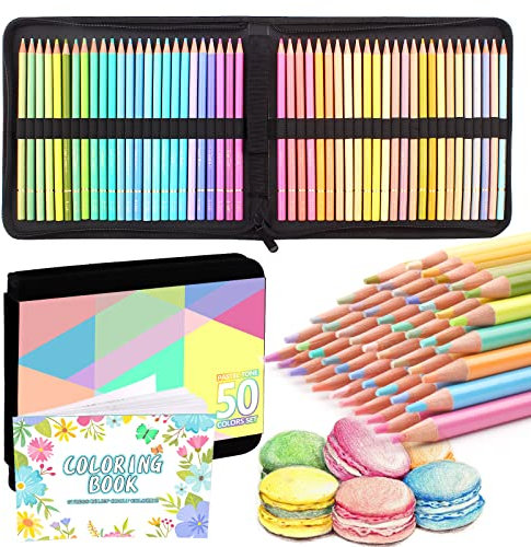 Melifluo 50 Lápices de Colores Pastel, Lapices Colores Macaron para Colorear para Adultos, Dibujar y Dibujar con Estuche con Cremallera