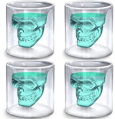Saijer Halloween Skull Shot Glasses Set - Crystal Skeleton Cup for Beer, Coffee, Water, Wine, Whiskey, Vodka - Cool Drinking Mugs 25ml*4
