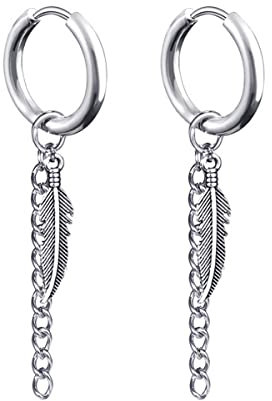 Herren Ohrringe Feder Creolen Punk Anhänger Ohrstecker Ohrringe Hoop Lange Kette Ohrringe Gothic Hippie Männer Ohrringe Antiallergische Damen Feder Ohrringe