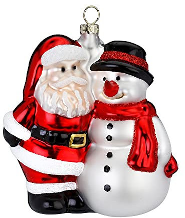 Christbaumschmuck Glas 11cm Weihnachtsmann mit Schneemann Weihnachtskugeln Santa Claus rot weiß
