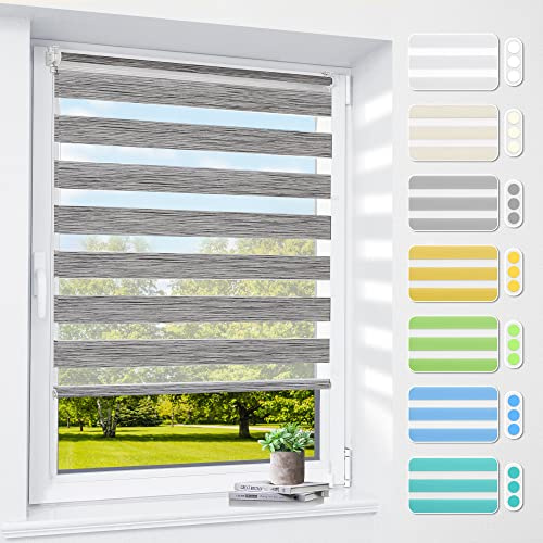 Doppelrollo klemmfix ohne Bohren & mit Bohren, 75x200cm (BxH) Stoffbreite 75 cm Marmor-Grau, 3-in-1 Duo Rollo für Fenster & Tür, Fensterrollo innen lichtdurchlässig & verdunkelnd, Klemmrollo Rollos