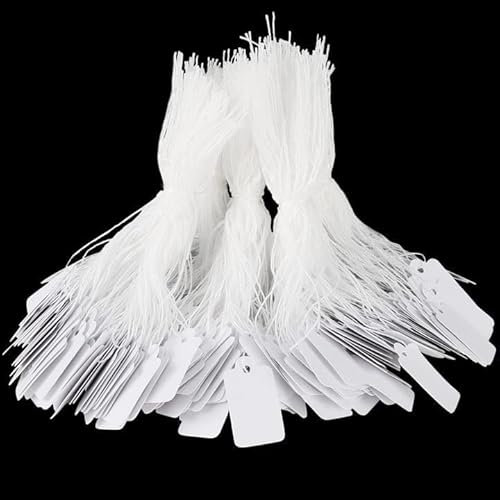 500 Stück Preisschilder mit Schnur, Comius Sharp Mini Größe Kleidung Schmuck Garment Tags Hang Tags, Weiß Blanko-Strung Tags Papier Kennzeichnung Etiketten, 23 x 13 mm
