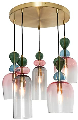 LITECRAFT Visconte Vietri Ceiling Pendant Multicolour Glass Shaded Cluster 5 Light - Satin Brass