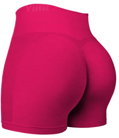 Yiifit Sport Shorts Damen Scrunch Butt Sportshorts High Waist Push Up Nahtlos Booty Gym Shorts Fitnesshose Kurz Hose Rose X-Small