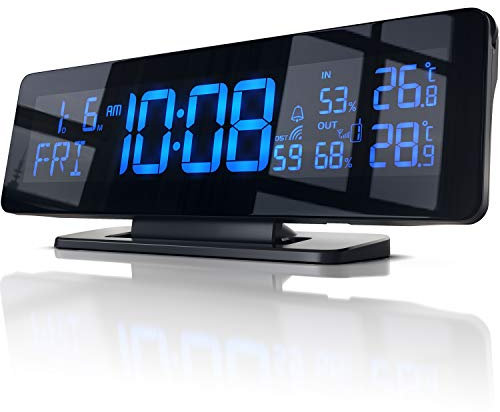 Station météorologique sans fil avec écran 256 couleurs, Station météo radiopilotée avec capteur extérieur, Réveil avec répétition, Signal DCF, Température intérieure et extérieure, Hygromètre