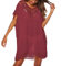 Baynetin Women's Swim Cover-ups Beachwear Hollow Out V-Neck Short Sleeve Crochet Dress Bikini Swimsuit Bathing Suit Cover Up (Wine Red)