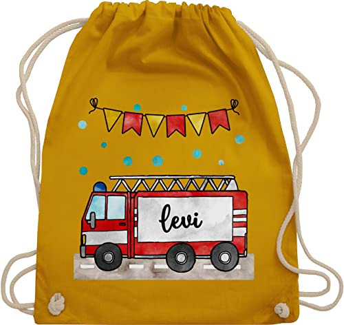 Turnbeutel Rucksack - Feuerwehrauto Motiv I Leiterwagen Geschenk Feuerwehr I Löschzug - Unisize - Senfgelb - beutel für wechselkleidung kinder kinderturnbeutel kindergarten jugendfeuerwehr name