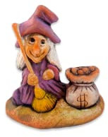 Figura decorativa Bruja Escoba 100% hecha a mano (Lila, Dinero)