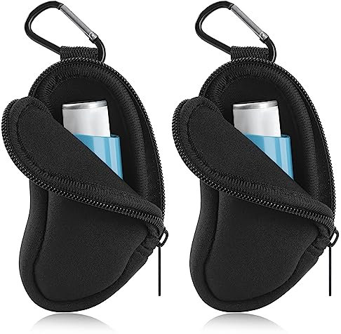 Koikyu Asthma Inhalator-Tragetasche aus Neopren, Reise-Inhalator, Mini-Tasche für L-förmigen Inhalator, Inhalator Nicht im Lieferumfang enthalten (schwarz, 2 Stück)