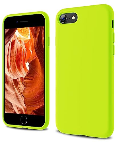 CALOOP Designed for iPhone SE Case 2020/2022, iPhone 8/7 Case, Liquid Silicone Full Body Protective Covered Silky-Soft Anti-Scratch Gel Rubber Slim Shockproof Cover 4.7 inch, Fluorescent Green