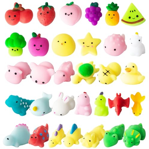 32Pcs Mochi Squishy Toys Mini Kawaii Animals Fruits Squeeze Toy Soft Squishies Stress Relief Sensory Fidget Toys Pack Kids Gifts Party Bag Fillers | Animals Fruits Squishies Set, Stress Relief Sensory Fidget Toys Pack, Boys Girls Birthday Party Favors, Classroom Prizes