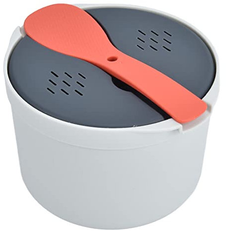 Microwave Rice Cooker, 2L Plastic Food Grade Microwave Cookware, Non Stick Rice and Pasta Cooker Includes Rice Scoop, Lid, Strainer and Steaming Pot, for Vegetable, Dishwasher