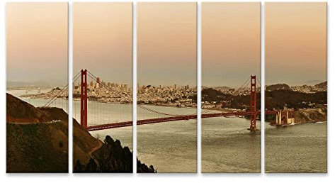 Bild auf Leinwand Golden Gate Bridge Panorama Bei Sonnenuntergang In San Francisco Als Das Berühmte Wahrzeichen Wandbild Poster Kunstdruck Bilder
