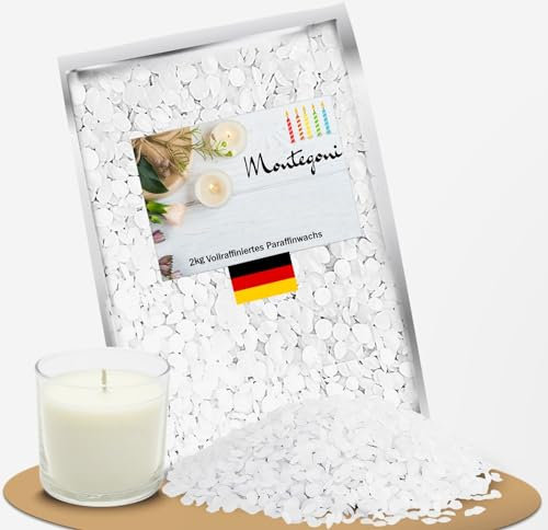 Montegoni reines Paraffinwachs für Kerzen 2kg, Deutsche Qualität Kerzenwachs zum gießen, Wachs für Kerzen, Wachsgranulat Wachspastillenen