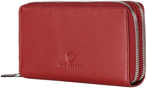 VON HEESEN Leder Geldbörse mit RFID-Schutz - Portemonnaie für Damen & Herren aus echtem Leder - Wallet mit Münzfach - Geldbeutel für Frauen und Männer in Rot