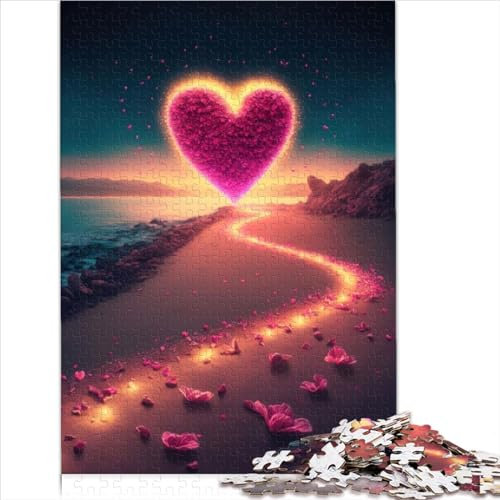 Puzzle für Erwachsene, Herz am Strand, 1000 Teile, Puzzle für Kinder, Papppuzzles, perfekt für Kinder ab 12 Jahren, geeignet für Erwachsene und Kinder, Puzzlegröße (26 x 38 cm)