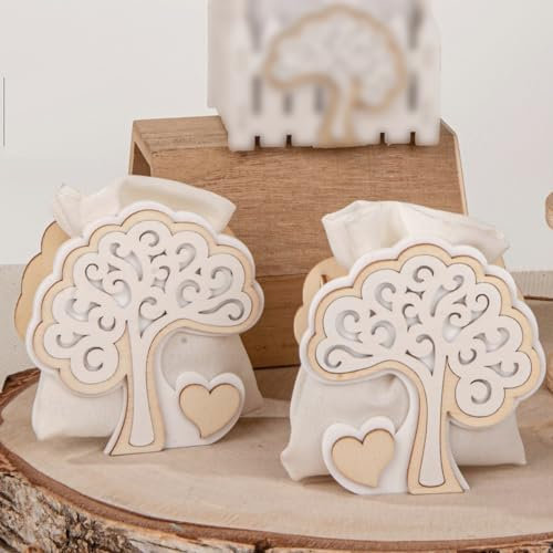 Doni Bomboniere Geburt, 6 Stück Konfektschachteln, Baum des Lebens, Taufe, Erstkommunion, Konfirmation, Party, 18 Jahre, Geburtstag, Hochzeit, aus Holz, komplette Geschenkideen, originell, günstig