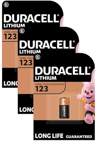 Duracell 123 Pile Lithium Haute Puissance 3V, Lot de 3 (CR123 / CR123A / CR17345), pour caméras Arlo, capteurs, verrous sans clé, flashs Photo et Lampes de Poche