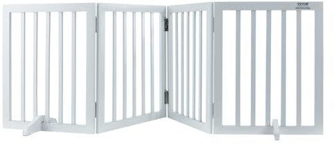 VEVOR Free Standing Dog Gate, 24 H x 80.3 W Freestanding Pet Gate, 4 Panels Foldable Dog Gate for Wide and Narrow Passageways, Expandable Dog Barrier with Silent Foot Support for Indoor, White