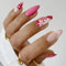 24pcs Short Almond False Nails French Tips Pink Edge Press on Nails Flower Stick on Nails Fake Nails with Glue Removable Glue-on Nails Full Cover Fake Nails Women Brides Nail Art Accessories