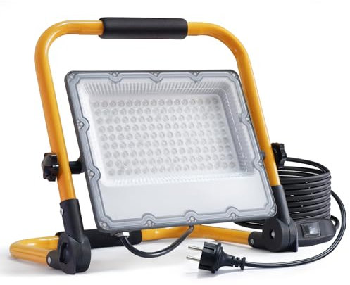 OUSIDE Projecteur LED Chantier 100W avec Interrupteur- Éclairage de Chantier Puissant et Étanche IP66, 6500K 15000 Lumens avec Prise Schuko et Cordon de 4M, Idéal pour Travaux Intérieurs et Extérieurs