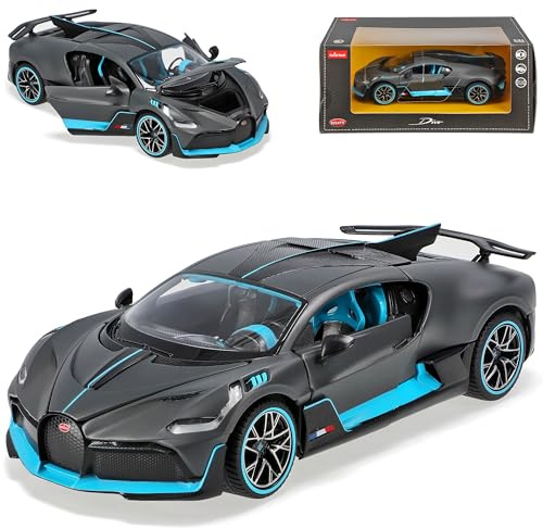 Generisch Bugatti Chiron Divo Coupe Matt Grau mit Schwarz und Blau Version Ab 2018 1/24 Modell Auto