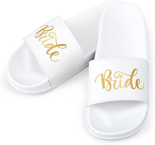 HICARER Bride Braut Hausschuhe Hochzeit Pantoffeln Spa Slipper mit offenen Zehen für Dusch Braut Party(EU 42-43,Weiß)