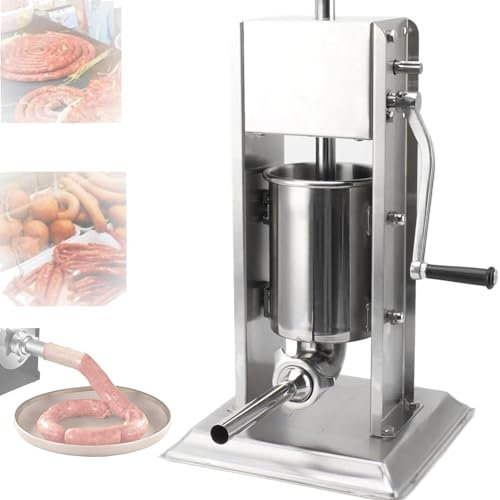 URJWAN Manual Large Capacity Sausage Stuffer Machine, Two Speed 304 Stainless Steel Vertical Stuffer, Sausage Filling Machine with 4 Stuffing Tubes,15L