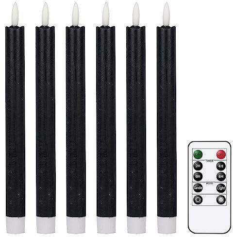 Eldnacele LED Stabkerzen mit Timerfunktion, flackernde Flamme LED Echtwachskerzen mit Fernbedienung, Schwarz Stabkerzen led 6 Stück (2 x 25CM) für Weihnachtsdeko, Zimmer Deko, Hochzeit und Party