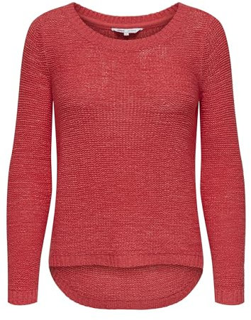 Suéter de Punto básico para Mujer: Jersey de Punto elástico de Manga Larga Cuello Redondo, ONLGEENA., Color:Rosa Coral, Talla:S