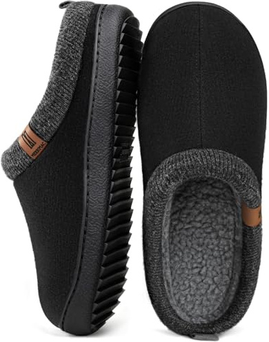 MERRIMAC Men's Slip-on Slippers Memory Foam Non-slip Indoor House Shoes | Backless, Faux Sherpa Shearling Lining, Lightweight, Flexible, Indoor & Outdoor, Machine Washable