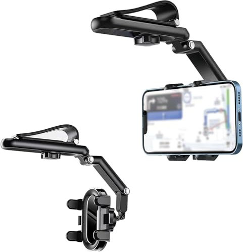 XiJiefa Soporte para movil Coche, Soporte para teléfono para automóvil con Espejo retrovisor Multifuncional Parasol, Soporte para teléfono móvil para automóvil con salpicadero Giratorio de 360 °